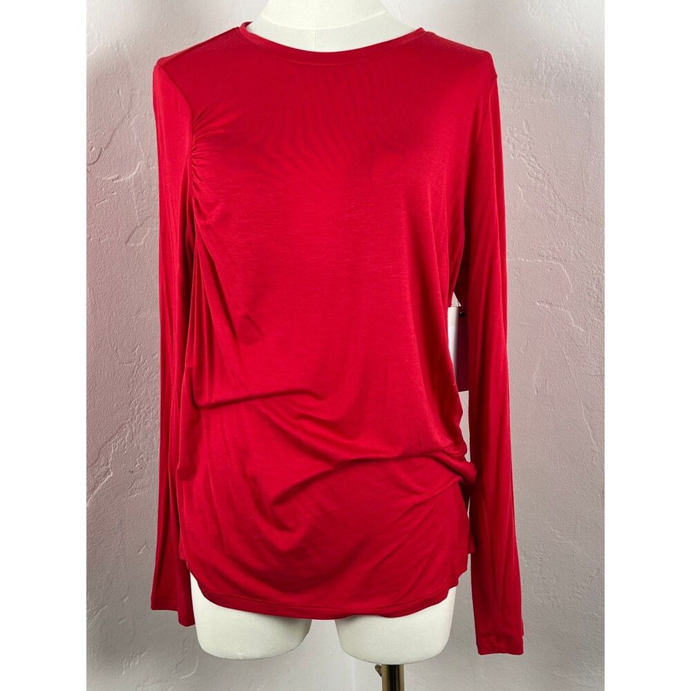NWT Nordstrom Rack RED RUCHED Long-Sleeve Jersey Top (Womens: Large)